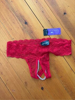 Lovehoney Red Lace Thong with Pearl Detail